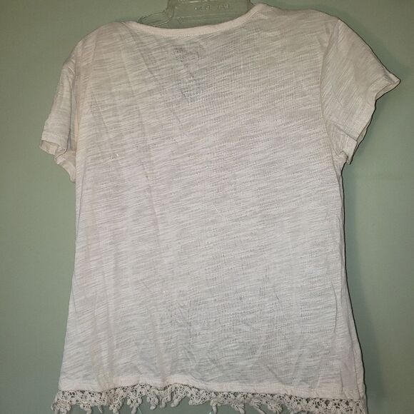 Cold Crush Junior Women’s XS “Love Crossed Arrows” Cream Lace Trim Cotton Tee - Picture 2 of 4